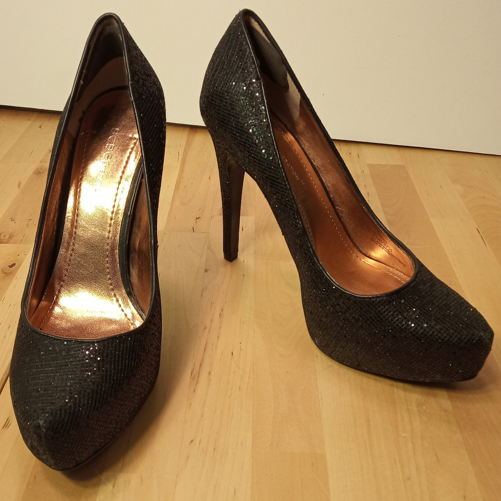 BCBG Parade Platform Heels Sparkly Black 7.5 M
